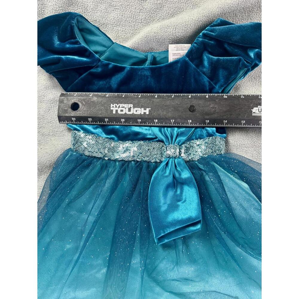 teal‎ velvet toddler dress sparkle tulle party princess holiday 4t - Picture 4 of 6